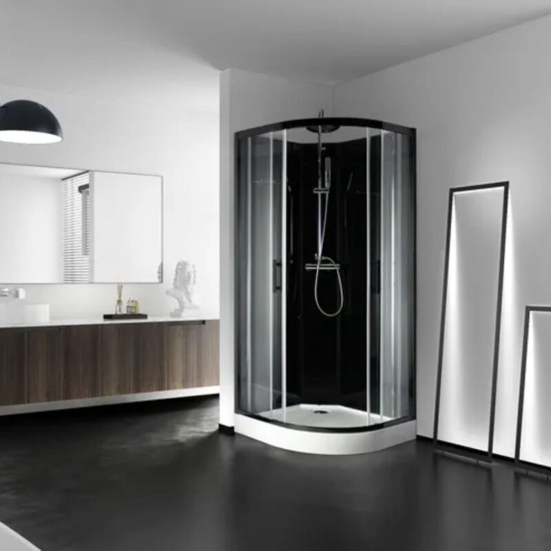 Cabine de douche ¼ de cercle, 90x90cm, noir, verre transparent 5mm